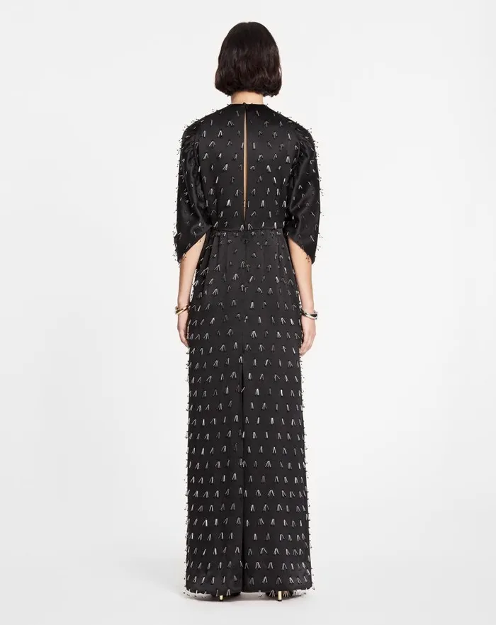Women Lanvin Dresses Long Embroidered Dress Black