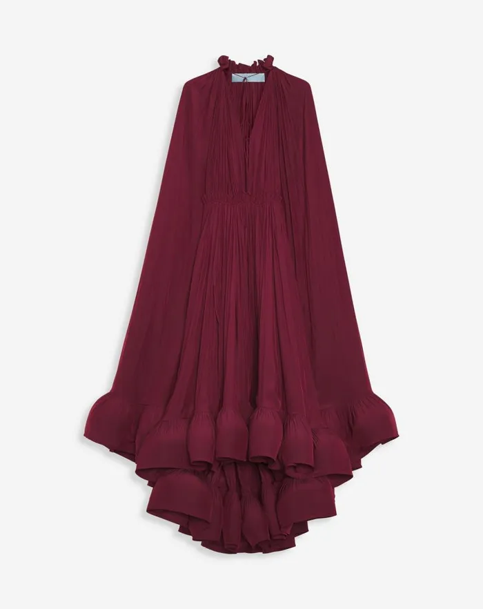 Women Lanvin Dresses Long Ruffle Dress In Charmeuse Burgundy
