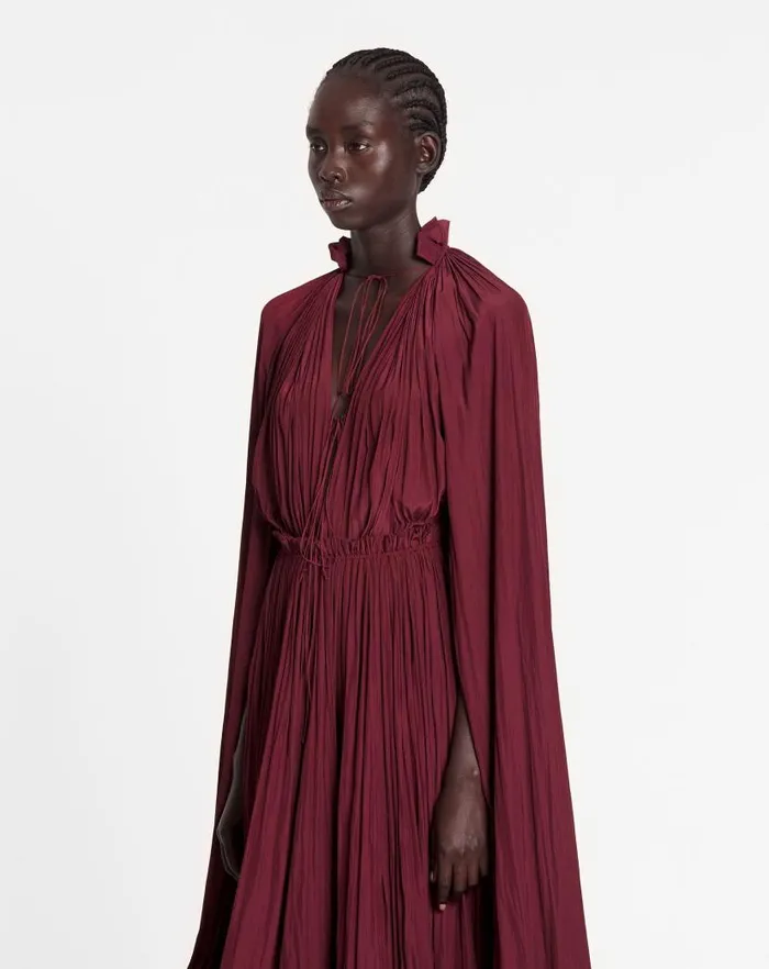 Women Lanvin Dresses Long Ruffle Dress In Charmeuse Burgundy