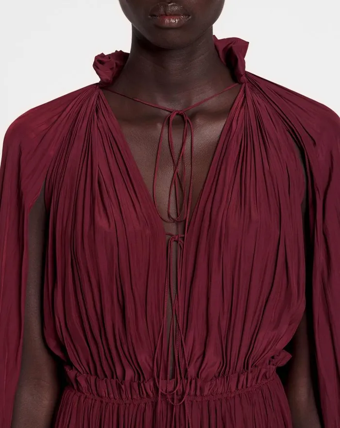 Women Lanvin Dresses Long Ruffle Dress In Charmeuse Burgundy