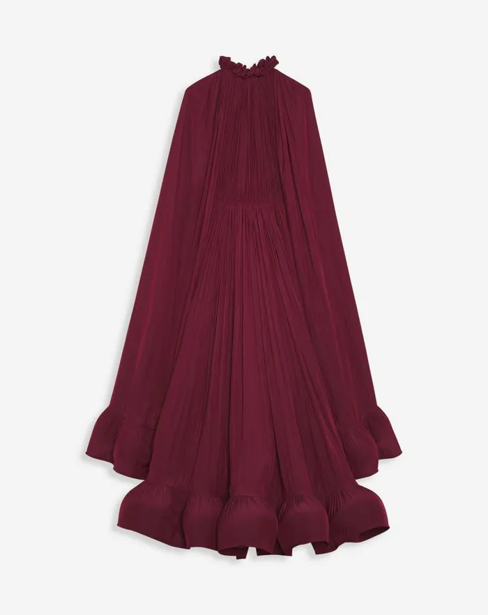 Women Lanvin Dresses Long Ruffle Dress In Charmeuse Burgundy