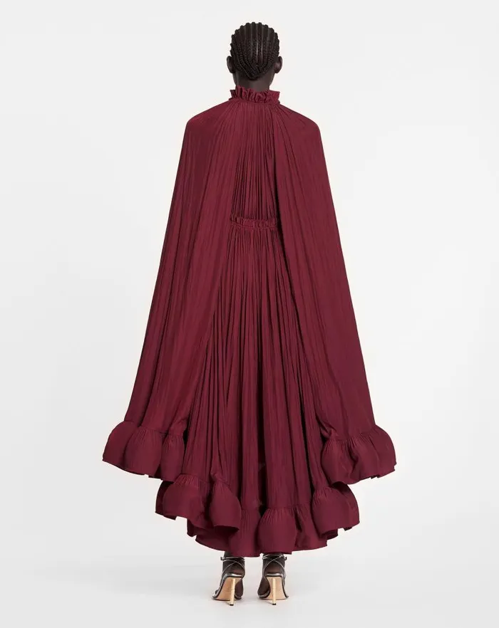 Women Lanvin Dresses Long Ruffle Dress In Charmeuse Burgundy