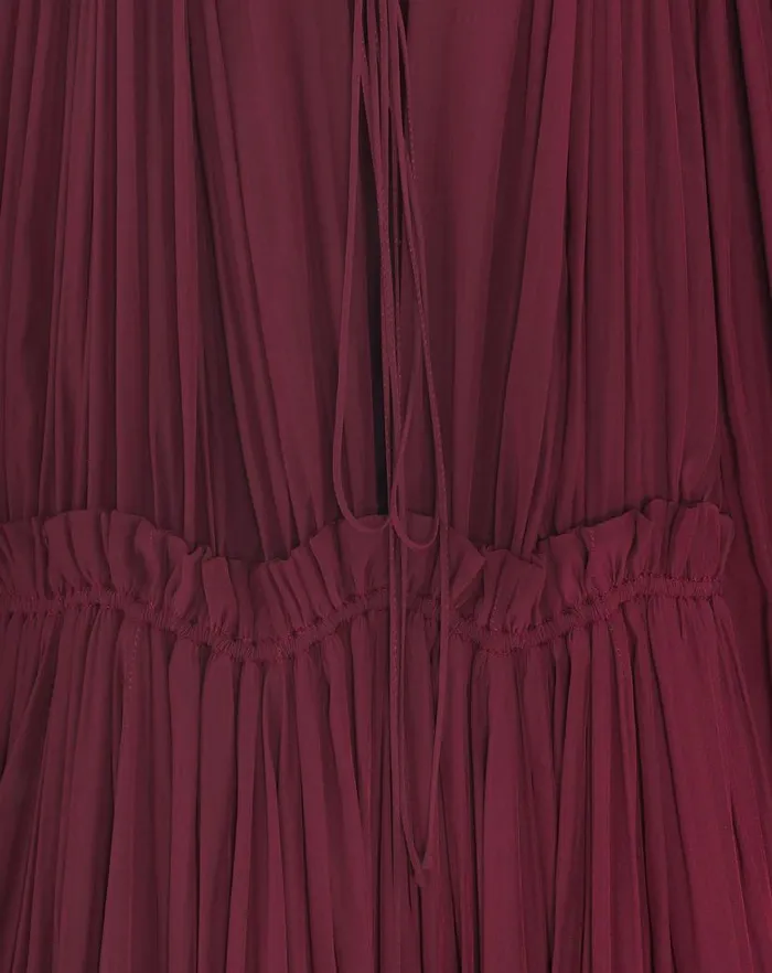 Women Lanvin Dresses Long Ruffle Dress In Charmeuse Burgundy