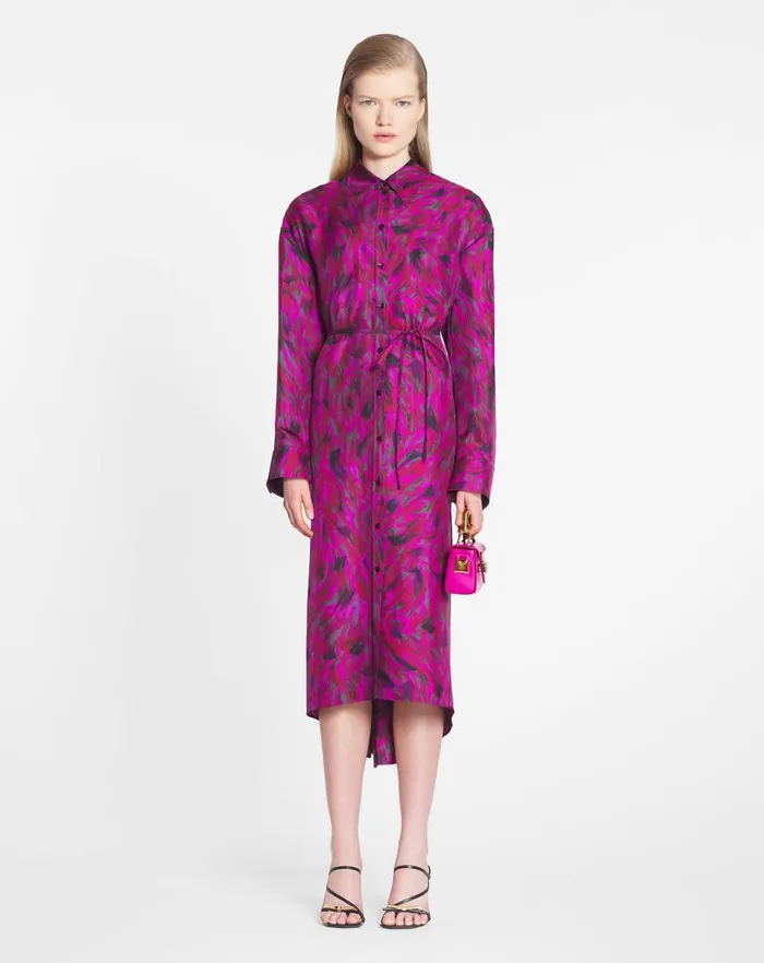 Women Lanvin Dresses Printed Shirt Dress With Pleats Fuchsia Women Lanvin Dresses Printed Shirt Dress With Pleats Fuchsia