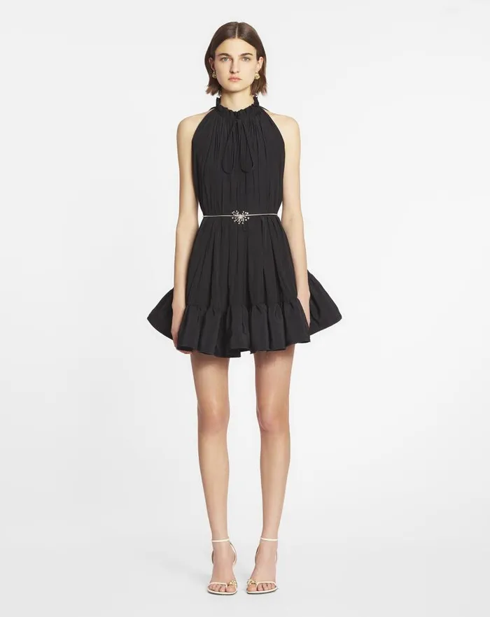 Women Lanvin Dresses Short Dress With Ruffles Black Women Lanvin Dresses Short Dress With Ruffles Black