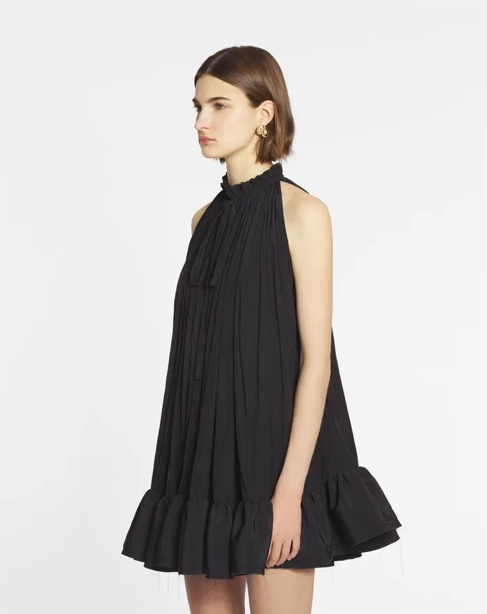 Women Lanvin Dresses Short Dress With Ruffles Black Women Lanvin Dresses Short Dress With Ruffles Black