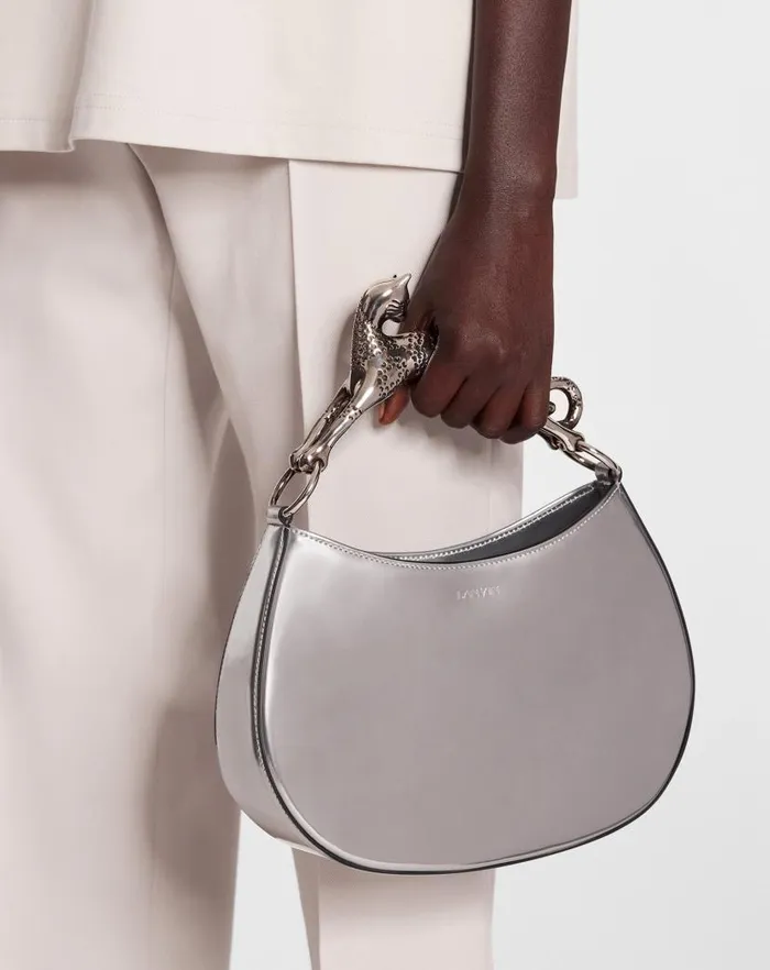 Women Lanvin Hobo Hobo Cat Bag In Metallic Leather Silver