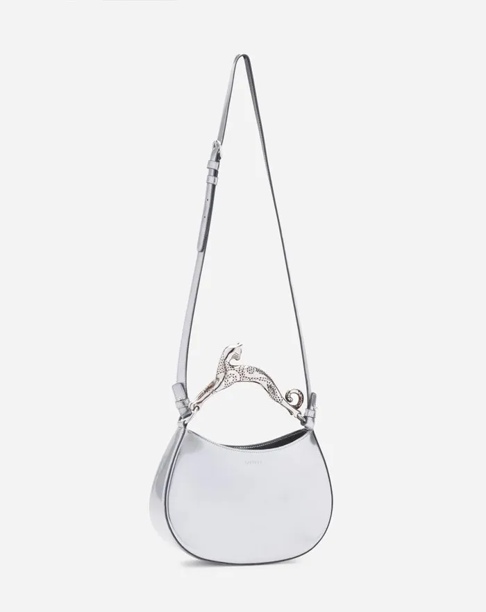 Women Lanvin Hobo Hobo Cat Bag In Metallic Leather Silver