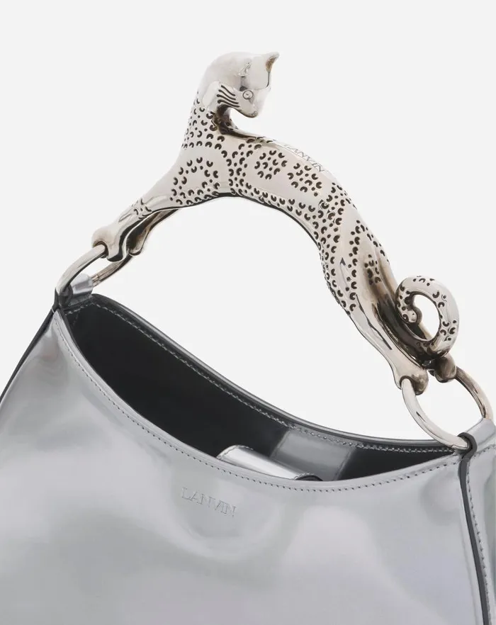 Women Lanvin Hobo Hobo Cat Bag In Metallic Leather Silver