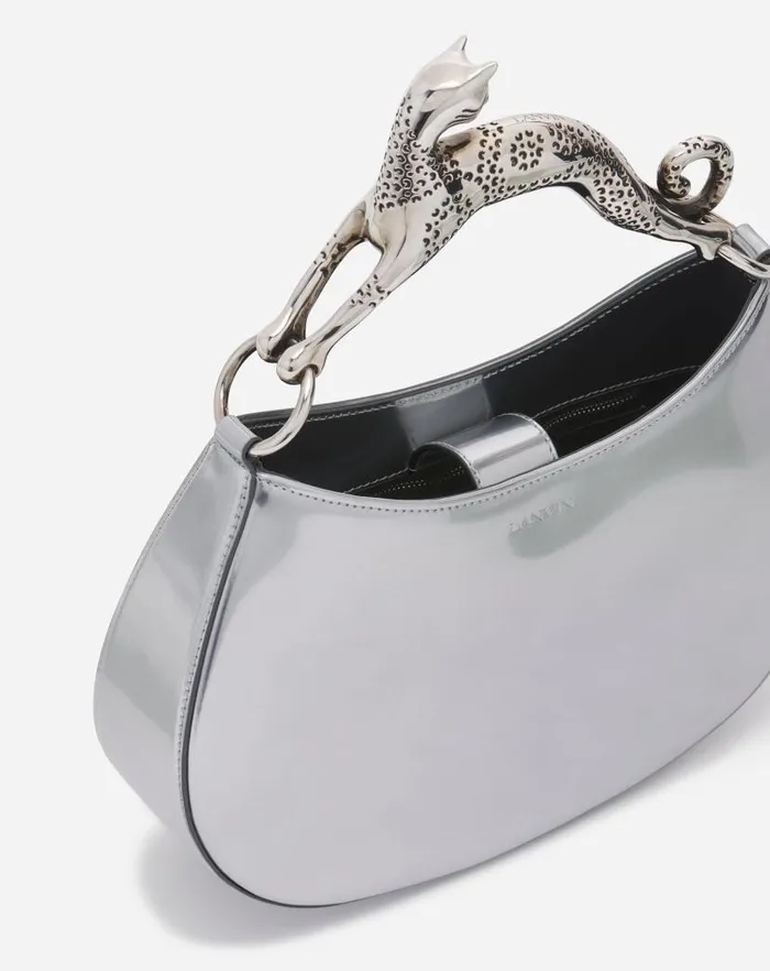 Women Lanvin Hobo Hobo Cat Bag In Metallic Leather Silver