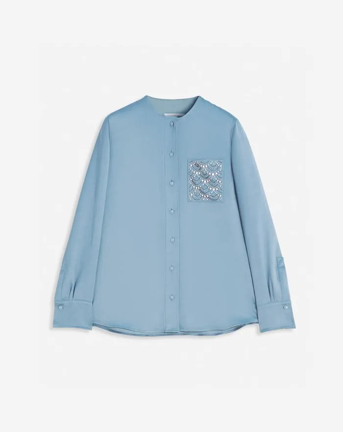 Women Lanvin Knitwear Collarless Shirt With Embroidered Pocket Lunar