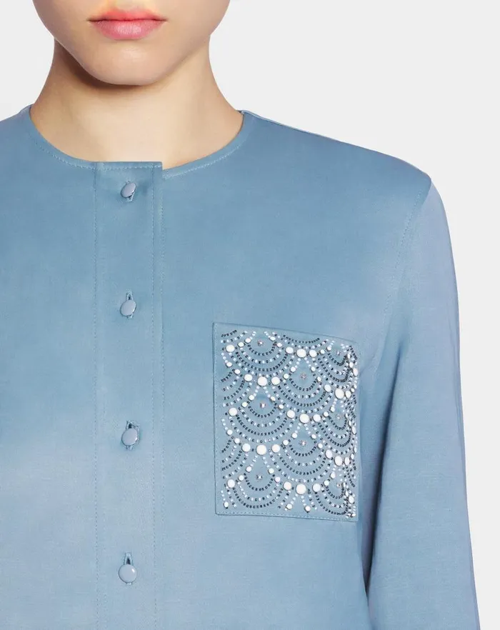 Women Lanvin Knitwear Collarless Shirt With Embroidered Pocket Lunar Women Lanvin Knitwear Collarless Shirt With Embroidered Pocket Lunar