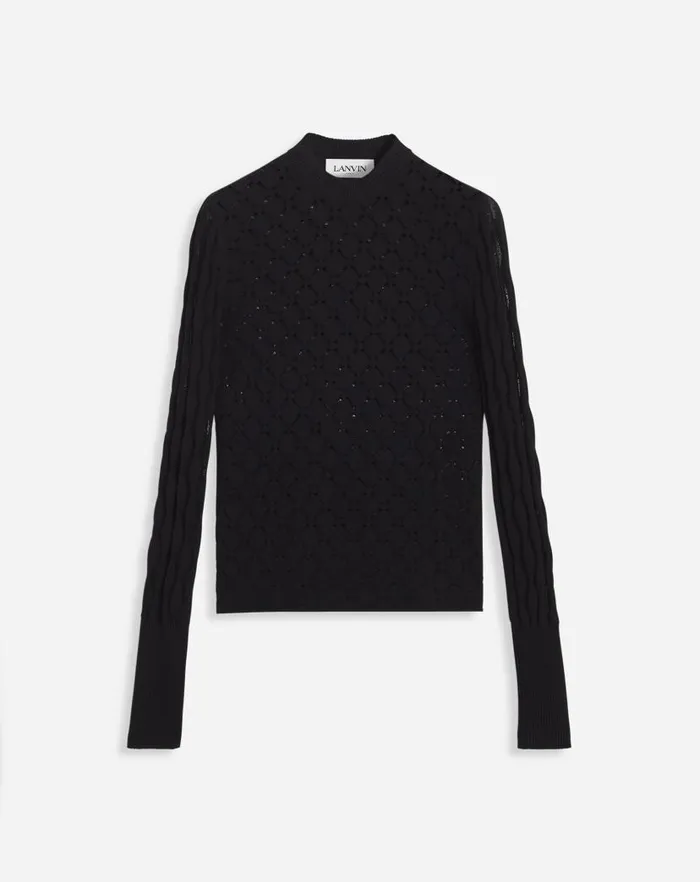 Women Lanvin Knitwear Longsleeved Top In Lace Effect Knit Black