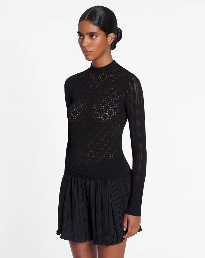 Women Lanvin Knitwear Longsleeved Top In Lace Effect Knit Black Women Lanvin Knitwear Longsleeved Top In Lace Effect Knit Black