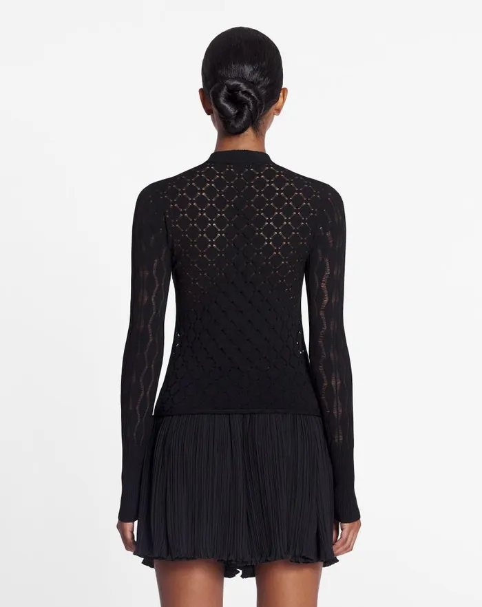 Women Lanvin Knitwear Longsleeved Top In Lace Effect Knit Black Women Lanvin Knitwear Longsleeved Top In Lace Effect Knit Black