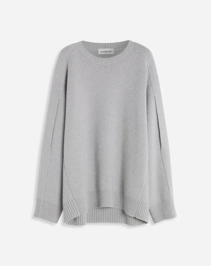 Women Lanvin Knitwear Round Neck Cape Back Jumper In Wool And Cashmere Light Grey