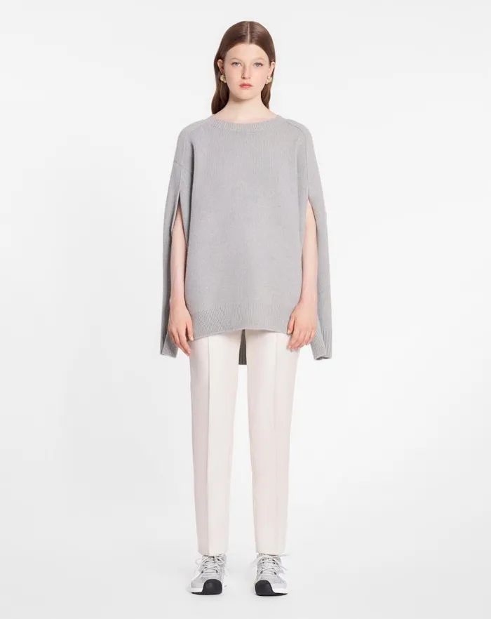 Women Lanvin Knitwear Round Neck Cape Back Jumper In Wool And Cashmere Light Grey