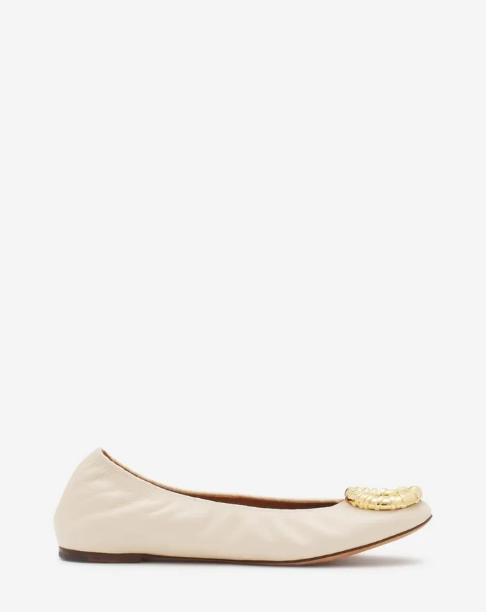 Women Lanvin Loafers Mlodie Leather Ballerina Flat Beige 2