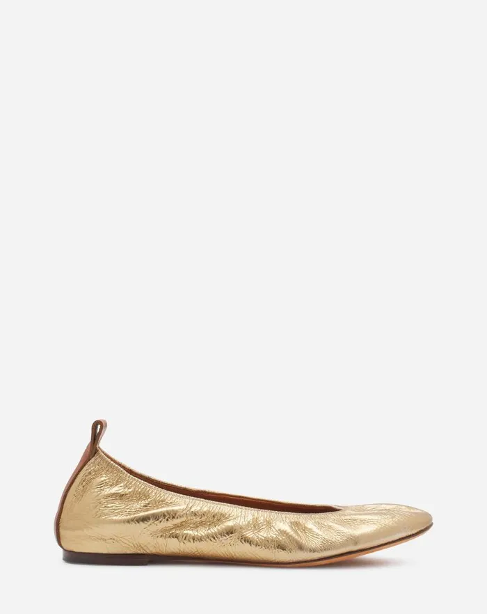 Women Lanvin Loafers The Ballerina Flat In Metallic Leather Gold