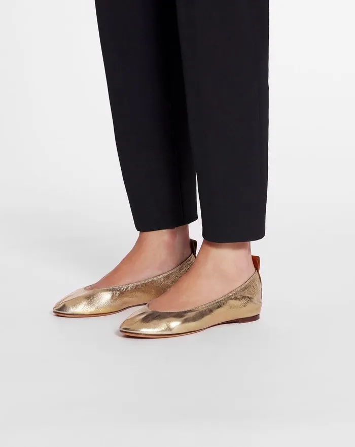 Women Lanvin Loafers The Ballerina Flat In Metallic Leather Gold