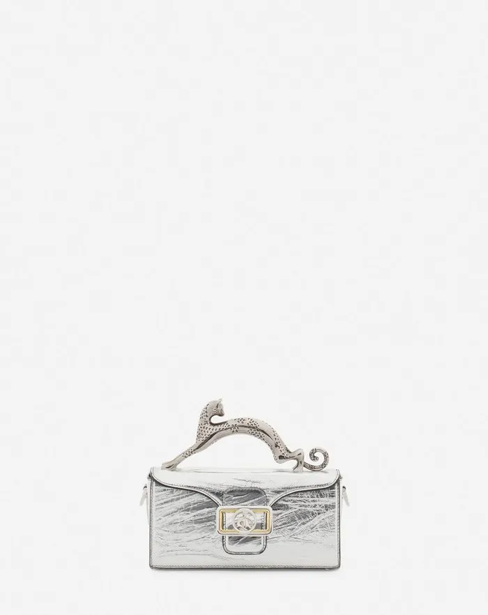 Women Lanvin Mini Bags and Clutches Nano Pencil Cat Bag In Metallic Leather Silver Women Lanvin Mini Bags and Clutches Nano Pencil Cat Bag In Metallic Leather Silver