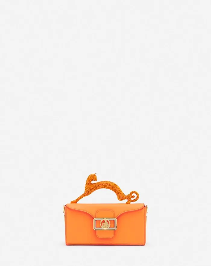 Women Lanvin Mini Bags and Clutches Nano Pencil Cat Leather And Rhinestone Bag Bright Orange