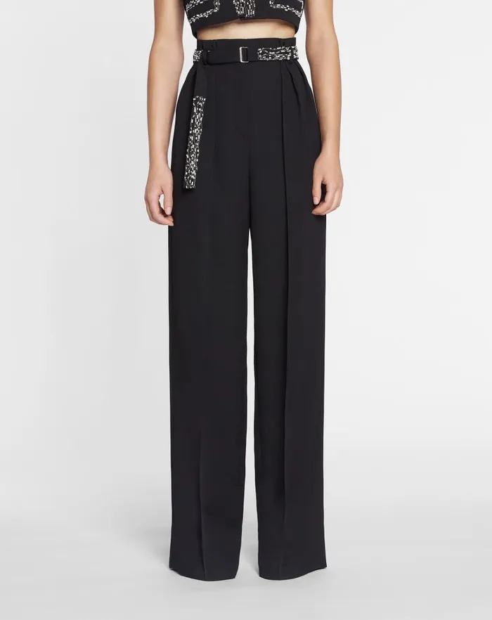 Women Lanvin Pants Embroidered Wideleg Pants Black Women Lanvin Pants Embroidered Wideleg Pants Black