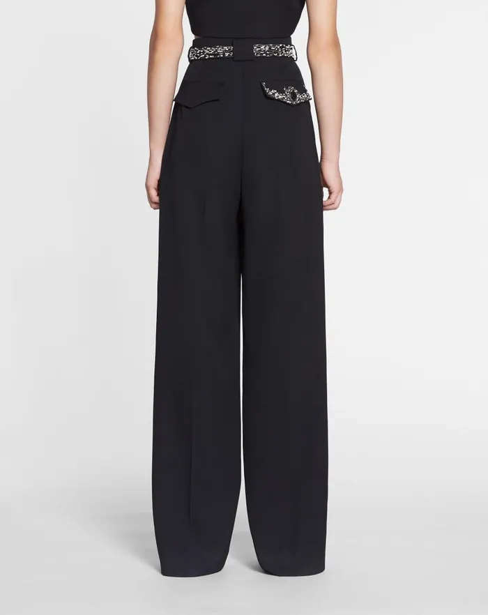 Women Lanvin Pants Embroidered Wideleg Pants Black Women Lanvin Pants Embroidered Wideleg Pants Black