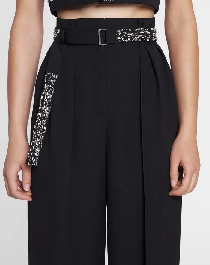 Women Lanvin Pants Embroidered Wideleg Pants Black Women Lanvin Pants Embroidered Wideleg Pants Black