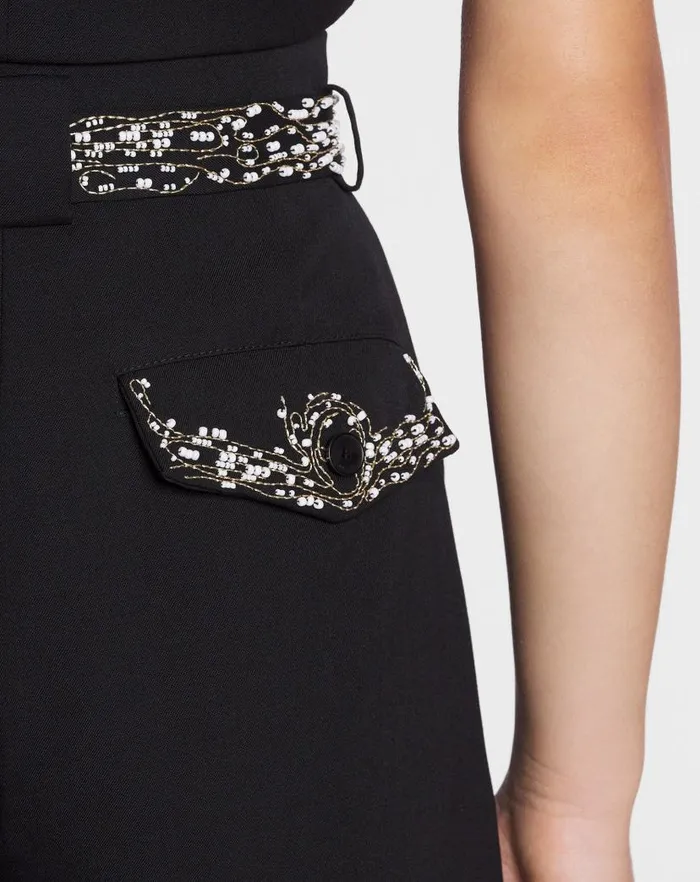 Women Lanvin Pants Embroidered Wideleg Pants Black Women Lanvin Pants Embroidered Wideleg Pants Black