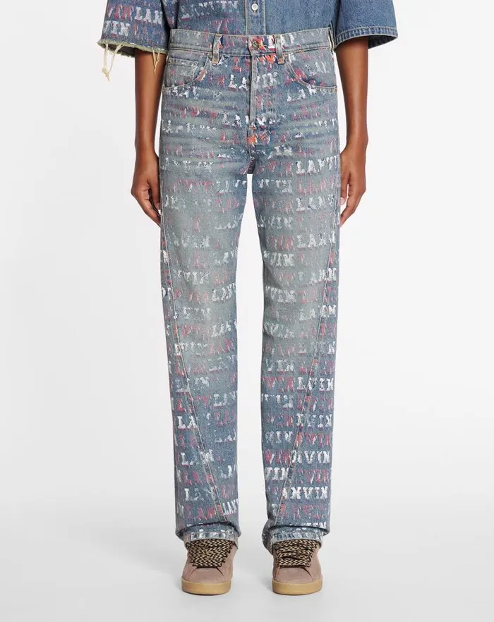 Women Lanvin Pants Lanvin X Future Straight Fit Printed Pants For Women Light Blue Women Lanvin Pants Lanvin X Future Straight Fit Printed Pants For Women Light Blue