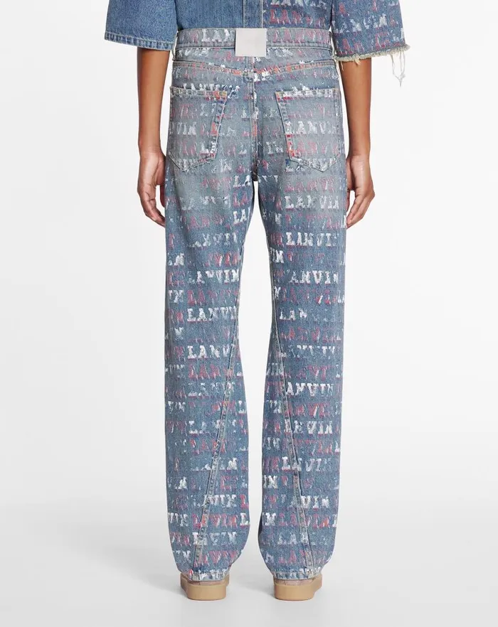 Women Lanvin Pants Lanvin X Future Straight Fit Printed Pants For Women Light Blue Women Lanvin Pants Lanvin X Future Straight Fit Printed Pants For Women Light Blue