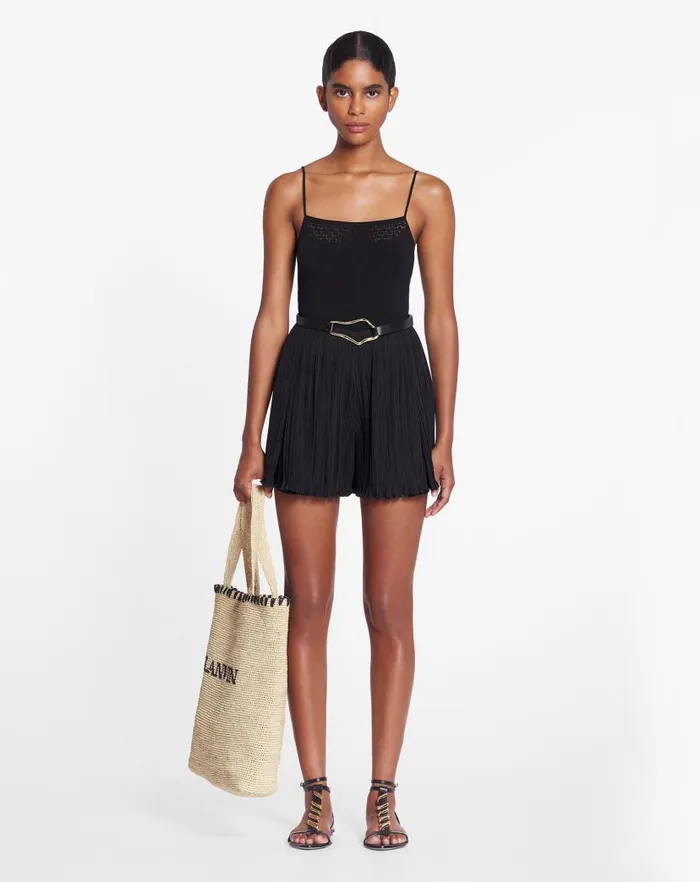 Women Lanvin Pants Pleated Shorts Black Women Lanvin Pants Pleated Shorts Black