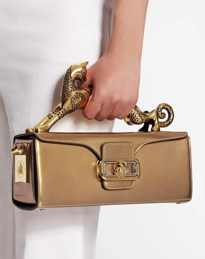 Women Lanvin Pencil Medium Pencil Cat Bag In Metallic Leather Gold
