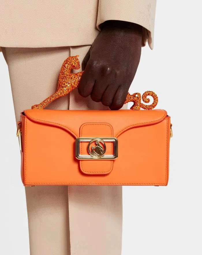 Women Lanvin Pencil Nano Pencil Cat Leather And Rhinestone Bag Bright Orange