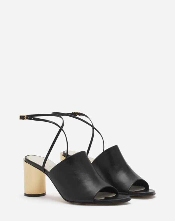Women Lanvin Sandals and Mules Leather Sequence By Lanvin Chunky Heeled Sandals Blackgold