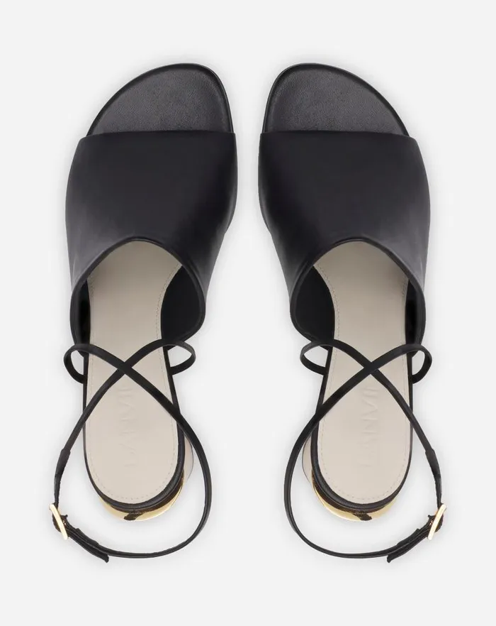 Women Lanvin Sandals and Mules Leather Sequence By Lanvin Chunky Heeled Sandals Blackgold