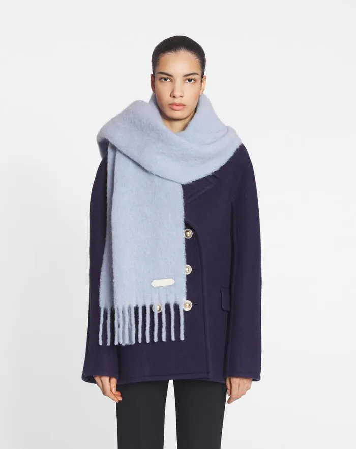 Women Lanvin Silks and Scarves Lanvin Fringed Scarf In Wool Newlanvin Blue