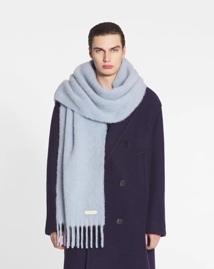 Women Lanvin Silks and Scarves Lanvin Fringed Scarf In Wool Newlanvin Blue