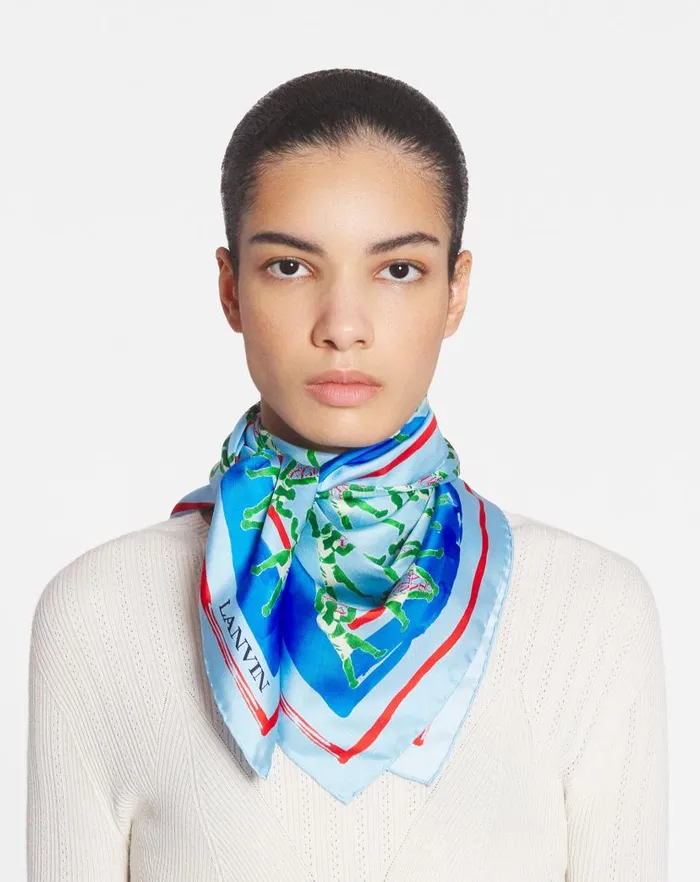 Women Lanvin Silks and Scarves Silk Scarf With A Sports Print Newlanvin Blue