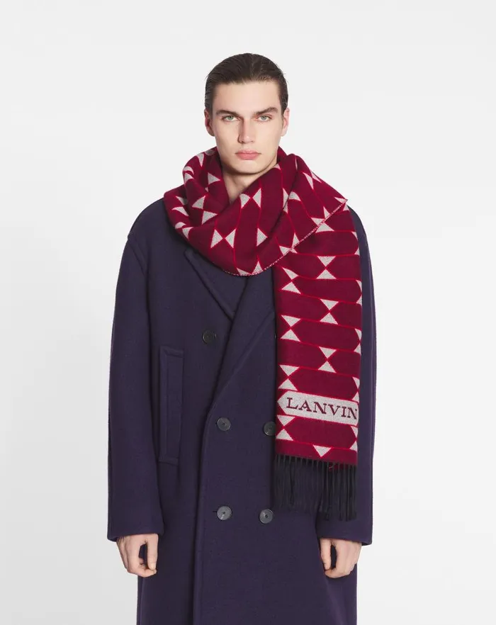 Women Lanvin Silks and Scarves Twotone Wool Scarf Light Beigered Women Lanvin Silks and Scarves Twotone Wool Scarf Light Beigered