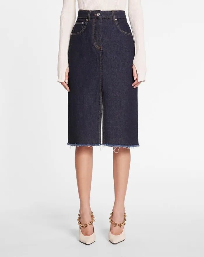 Women Lanvin Skirts and Shorts Midlength Straight Denim Skirt Navy Blue