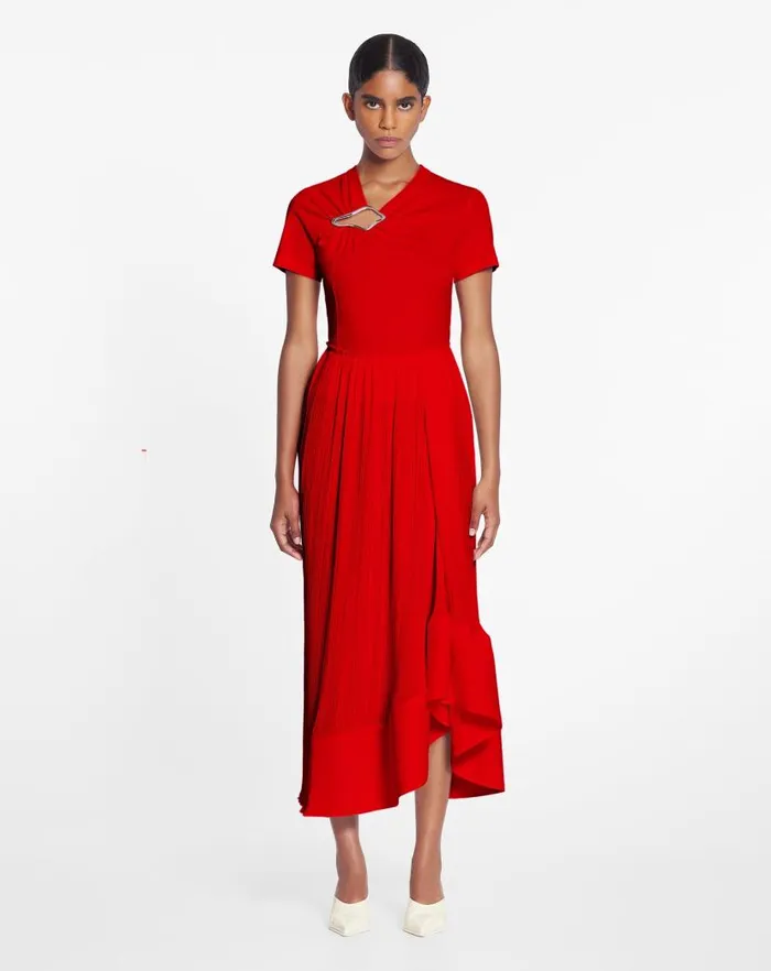 Women Lanvin Skirts and Shorts Pleated Midi Skirt Flame Women Lanvin Skirts and Shorts Pleated Midi Skirt Flame