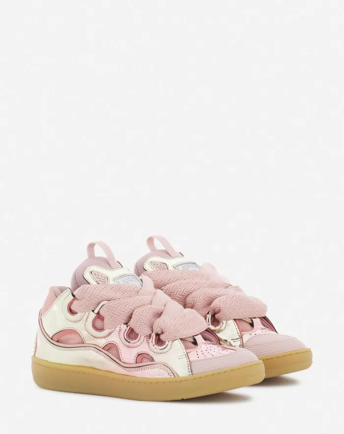 Women Lanvin Sneakers Curb Sneakers In Metallic Leather Dusty Rose Women Lanvin Sneakers Curb Sneakers In Metallic Leather Dusty Rose