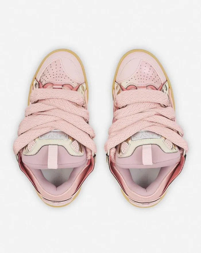 Women Lanvin Sneakers Curb Sneakers In Metallic Leather Dusty Rose Women Lanvin Sneakers Curb Sneakers In Metallic Leather Dusty Rose