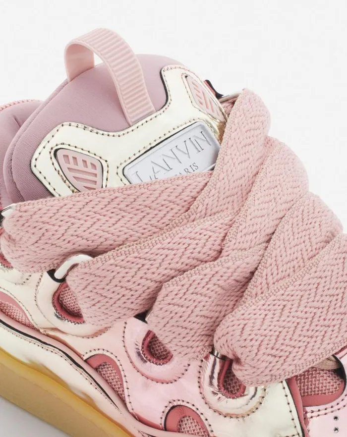 Women Lanvin Sneakers Curb Sneakers In Metallic Leather Dusty Rose Women Lanvin Sneakers Curb Sneakers In Metallic Leather Dusty Rose