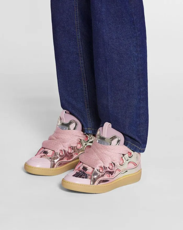 Women Lanvin Sneakers Curb Sneakers In Metallic Leather Dusty Rose Women Lanvin Sneakers Curb Sneakers In Metallic Leather Dusty Rose