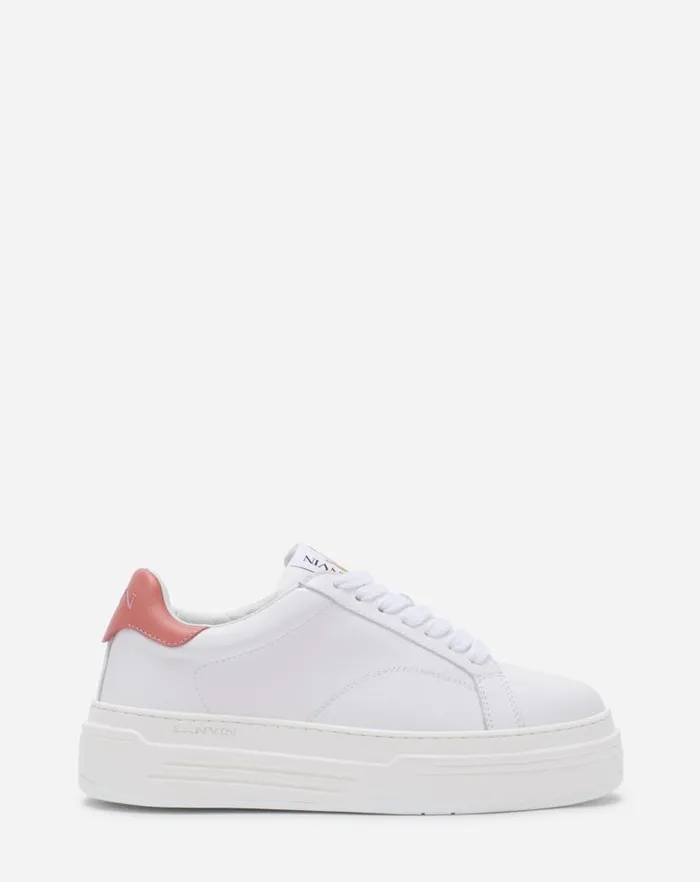 Women Lanvin Sneakers Ddb0 Leather Platform Sneakers Whitepink
