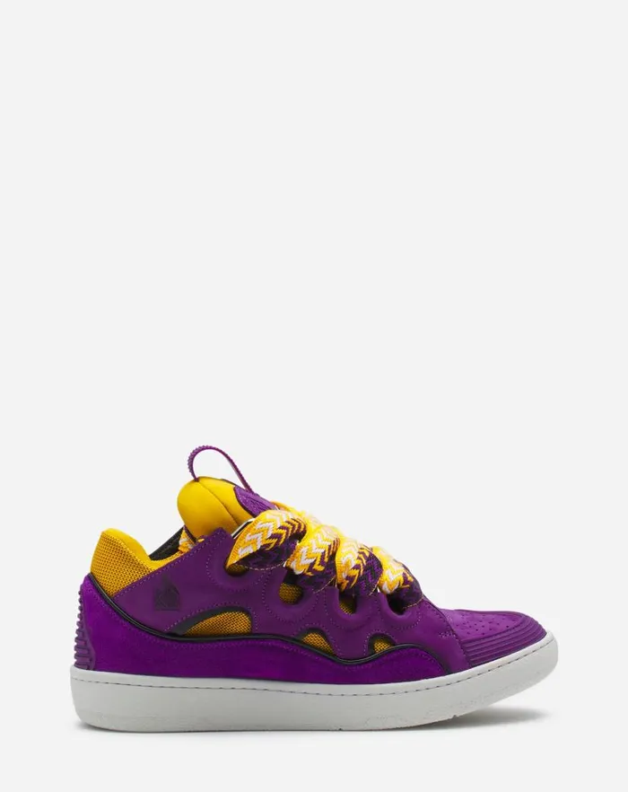 Women Lanvin Sneakers Leather Curb Sneakers Purpleyellow