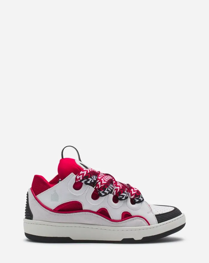 Women Lanvin Sneakers Leather Curb Sneakers Redwhite